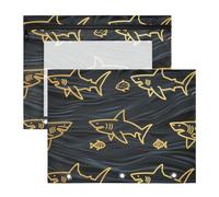 Astuccio con 3 occhielli rinforzati, tasca a 3 fori per raccoglitori a 3 anelli, confezione da 2 cartelle per insegnanti e aule con animali arrabbiati, squalo, pesce, oro, nero, per documenti