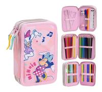 Astuccio con accessori Giotto Minnie Mouse con Pennarelli, Matite e Penne | Astuccio Scuola Tripla con Disegno Disney, Minnie, 12.5x6.5x19.5 cm, Licenza