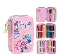 Astuccio con accessori Giotto Minnie Mouse con Pennarelli, Matite e Penne | Astuccio Scuola Tripla con Disegno Disney, Minnie, 12.5x6.5x19.5 cm, Licenza