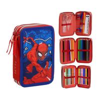 CERDÁ LIFE'S LITTLE MOMENTS Astuccio con accessori Giotto Spiderman con pennarelli, penne e matite | Astuccio triplo per bambini con design Marvel, Uomo Ragno, 12.5x6.5x19.5 cm, Licenza