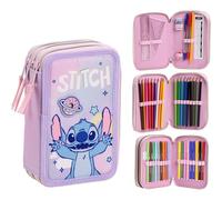 Astuccio con accessori Giotto Stitch con pennarelli, matite e penne | Astuccio scuola per bambini completo con design Disney, Stitch, 12.5x6.5x19.5 cm, Licenza