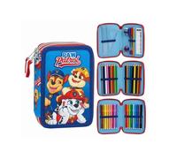 Astuccio con accessori Paw Patrol per ragazzi e ragazze, astuccio scolastico con doppia cerniera, blu, con set di cancelleria (penne, pennarelli, righello), licenza ufficiale, rientro a scuola
