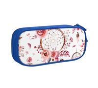 Astuccio con acchiappasogni, motivo floreale, per ragazzi e ragazze, con piume bohémien, grande, per cancelleria, per scuola, ufficio, borsa per il trucco con cerniera, rosa, 21x5x10.5cm, Astuccio per