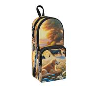 Astuccio con animali sul campo selvatico al tramonto, grande capacità, con scomparto per studenti, a forma di zaino, organizer per cancelleria, astuccio per matite e pennarelli, per scuola, ufficio,