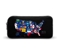Astuccio con bandiera degli Stati e dei territori americani divertente astuccio portapenne ad alta capacità astuccio per cancelleria trucco cosmetico organizer per uomini donne, Stile:, 22*12*5cm,