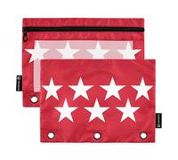 Astuccio con bandiera della Comunità di Madrid, con 3 anelli, con cerniera, per matite e penne, colori pastello e trasparenti, per bambini, 24,9 x 18 cm, confezione da 2