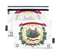 Astuccio con bandiera dello stato del West Virginia con 3 anelli, per penne e matite, con cerniera, trasparente, per ufficio, scuola, rosa, 24,9 x 18 cm, 2 confezioni