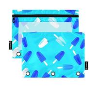 Astuccio con bastoncini di ghiaccioli blu per raccoglitori a 3 anelli, penne, matite, raccoglitori con cerniera, per studenti e scuole, tasche trasparenti in tessuto, 24,9 x 18 cm, 2 confezioni