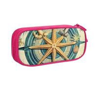 Astuccio con bussola nautica per ragazzi e ragazze retrò stella marina grande portapenne scrivania cancelleria organizer astuccio per scuola ufficio borsa per trucco con cerniera, Blu, 21x5x10.5cm