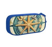 Astuccio con bussola nautica per ragazzi e ragazze retrò stella marina grande portapenne scrivania cancelleria organizer astuccio per scuola ufficio borsa per trucco con cerniera, rosa, 21x5x10.5cm