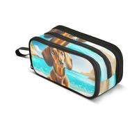 Astuccio con cane Sunny Beach, grande capacità, per ragazzi e ragazze, astuccio a 3 scomparti, per studenti, cancelleria, pennarelli, per scuola, ufficio, lavoro, Cane Sunny Beach, Taglia unica,