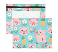 Astuccio con cerniera, 3 fori, per lettere A4, confezione da 2 pezzi, per insegnanti, ritorno a scuola, divertente, maiale, rosa, blu, animale, bolsa per lapices
