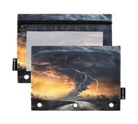 Astuccio con cerniera a tre fori con finestra trasparente, confezione da 2 astucci per matite per bambini, materiale scolastico per bambini, 9,8 "× 7", Tornado Road