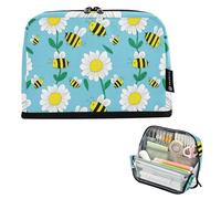 Astuccio con cerniera, astuccio per matite con api gialle, margherite, blu, astuccio per matite per ragazze e adolescenti, con stampe per ragazzi, adulti e bambini, organizer per il rientro a scuola