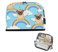 Astuccio con cerniera, astuccio per matite e matite, carino per ragazze, colorato, per adulti e bambini, per il rientro a scuola, grazioso carlino, arcobaleno blu cielo