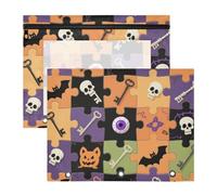 Astuccio con cerniera, cartella di plastica per raccoglitori a 3 anelli, confezione da 2 pezzi, per studenti, classe Halloween, puzzle colorato di teschio e pipistrelli