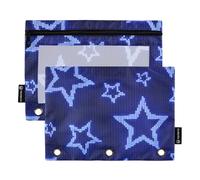 Astuccio con cerniera con finestra trasparente blu pixel stelle colore astuccio grande capacità 3 anelli raccoglitori cartelle per aula scuola forniture per ufficio multicolore 2 PCS