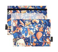 Astuccio con cerniera con finestra trasparente cartone animato carino circo colorato anelli pagliaccio astuccio grande e robusto 3 anelli raccoglitore con cerniera per aula scuola forniture per