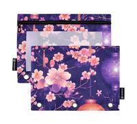 Astuccio con cerniera con finestra trasparente color pesca viola giapponese vintage leggero astuccio organizer grande capacità 3 anelli raccoglitore cartelle scuola classe ufficio organizzatori
