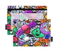 Astuccio con cerniera con finestra trasparente colorato alla moda personalizzato graffiti astuccio in plastica grande capacità 3 anelli astuccio per aula scuola forniture per ufficio multicolore 2