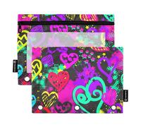 Astuccio con cerniera con finestra trasparente, colorato, alla moda, personalizzato, graffiti, con finestra trasparente e occhielli a 3 anelli, raccoglitore con cerniera, per scuola, scuola, ufficio