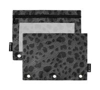Astuccio con cerniera con finestra trasparente leopardo nero stampa animale cerniera astuccio trasparente finestra e occhielli 3 anelli astuccio per riporre studenti scolastici forniture per