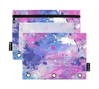 Astuccio con cerniera con finestra trasparente polvere blu spruzzata inchiostro pittura colore astuccio con cerniera occhielli rinforzati 3 anelli raccoglitori cartelle scuola classe ufficio