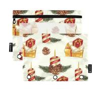 Astuccio con cerniera con finestra trasparente rosso oro candela natalizia pigna astuccio con cerniera tasche grandi e robuste 3 fori perforati scuola classe ufficio organizzatori multicolore 2 pezzi