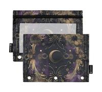 Astuccio con cerniera con finestra trasparente viola e oro Mystic Astrology Astuccio morbido grande e robusto con 3 fori per scuola, ufficio e casa, multicolore, 2 pezzi