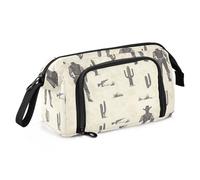 Astuccio con cerniera e scomparto rigido, per ragazze e adolescenti, motivo: stivali da cowboy occidentale, con stivali, pistola, speroni, vasto deserto, grande capacità, con cerniera