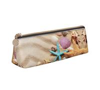 Astuccio con cerniera e stampa girasole retrò, Conchiglie sulla spiaggia | Astuccio in pelle per adulti, grande capacità, con cerniera, astuccio per penne, matite da ufficio, organizer per trucchi