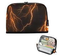 Astuccio con cerniera grande arancione brillante fulmini bulloni scuri borse per matite per ragazze aula portapenne con stampa animalier organizer per il rientro a scuola forniture