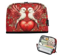 Astuccio con cerniera Grande Astuccio per matite Astuccio per matite Borsa per ragazze Classroom Pen Pouch Grande Capacità Bambini Rientro a Scuola Forniture Organizzatore Lovebirds Ali Cuore Rosso