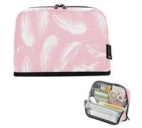 Astuccio con cerniera Grande Astuccio per matite Astuccio per matite Simpatico Astuccio per penne Ragazze Colorato per il ritorno a scuola Adulti Forniture per ufficio Delicate piume bianche Rosa