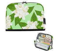 Astuccio con cerniera grande astuccio per matite borse per matite borsa per penne in aula cancelleria decorativa per bambini forniture per il rientro a scuola fiori di gelsomino bianco verde