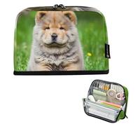 Astuccio con cerniera, grande astuccio per matite Chow Puppy Dog Erba Matite Storage Bags Cute Pen Marker Bag per ragazze Organizzatore decorativo per il ritorno a scuola forniture