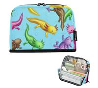 Astuccio con cerniera grande astuccio per matite colorate Axolotls Sea Bubble Blue Pencil Bag Ragazzi Borse per penne Ragazzi Ragazze Ragazze Studenti Organizzatore Rientro a Scuola Forniture