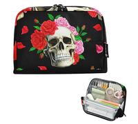 Astuccio con cerniera grande astuccio per matite con teschi umani rose rosa foglie borse per matite adolescenti ragazze portapenne ragazzo divertente arte adulti bambini rientro a scuola organizzatore