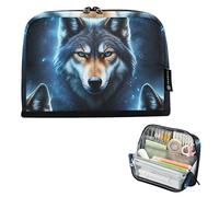 Astuccio con cerniera, grande astuccio per matite con volto di lupo, grazioso astuccio per penne per ragazze, organizer speciale per il rientro a scuola