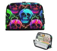 Astuccio con cerniera grande astuccio per matite in aula borsa per penne per ragazzi stampa artistica cancelleria per bambini organizzatore scolastico divertente teschi neon