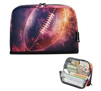 Astuccio con cerniera, grande astuccio per matite per ragazze, in classe, per penne, cancelleria grafica per bambini, forniture per il rientro a scuola, football americano, nero