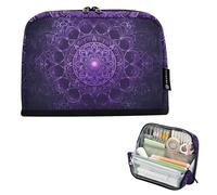 Astuccio con cerniera, grande astuccio viola con mandala illustrato, astuccio carino per penne e ragazze, organizer per studenti per il rientro a scuola