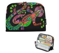 Astuccio con cerniera, grande, colorato, con lucertola nera, per ragazze, Kawaii, College, scuola e ufficio