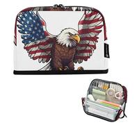Astuccio con cerniera grande USA Fierce Bald Eagle American Pencil Bag Storage Cute Pen Marker Bag per ragazze Divertente Preppy College High School Supplies
