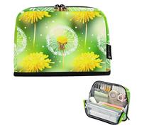 Astuccio con cerniera, grande, verde erba, dente di leone fiorito, astuccio per penne per ragazze, divertente arte preppy, materiale scolastico universitario