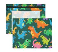 Astuccio con cerniera liscia, tasca a 3 anelli per lettere A4, confezione da 2 per insegnanti, ritorno a scuola, cartoni animati, dinosauri carini e colorati
