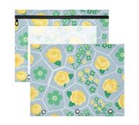 Astuccio con cerniera per raccoglitori a 3 anelli, confezione da 2 pezzi, per insegnanti, casa, moda, rosa, giallo, foglia verde