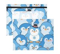 Astuccio con cerniera portapenne per lettere A4, confezione da 2 pezzi, per studenti e scuola, motivo pinguino, blu