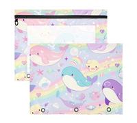Astuccio con cerniera, tasca a 3 anelli per raccoglitori a 3 anelli, confezione da 2 articoli per la scuola per insegnanti, colori pastello con animali marini sognanti