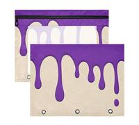 Astuccio con cerniera, tasca a 3 fori per raccoglitori a 3 anelli, confezione da 2 pezzi, per studenti per il rientro a scuola, alla moda, pittura graffiti, viola, beige